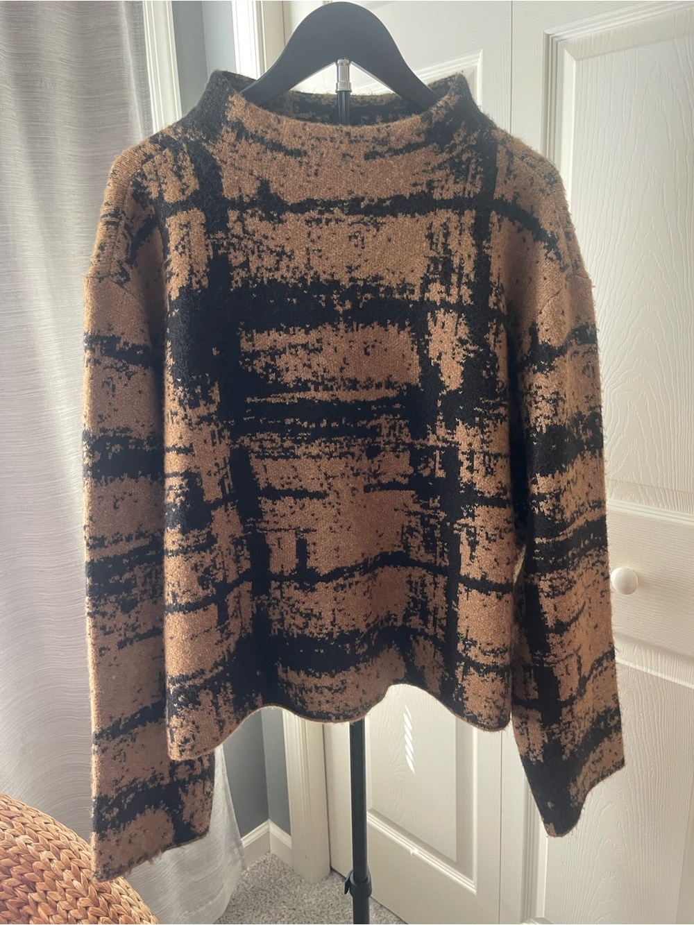 Worthington Tan and Black Abstract Pattern High-neck Sweater